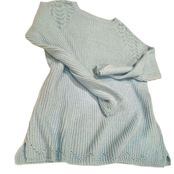 Long Sleeve Pullover Sweater Pale Blue with Metallic Sz L - Picture 4 of 12
